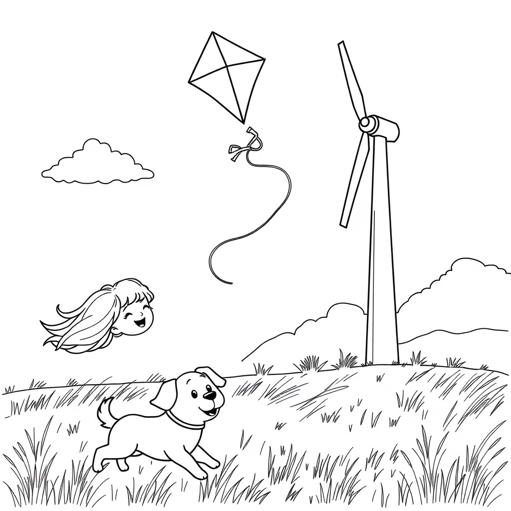 Kite Flying by the Wind Turbine